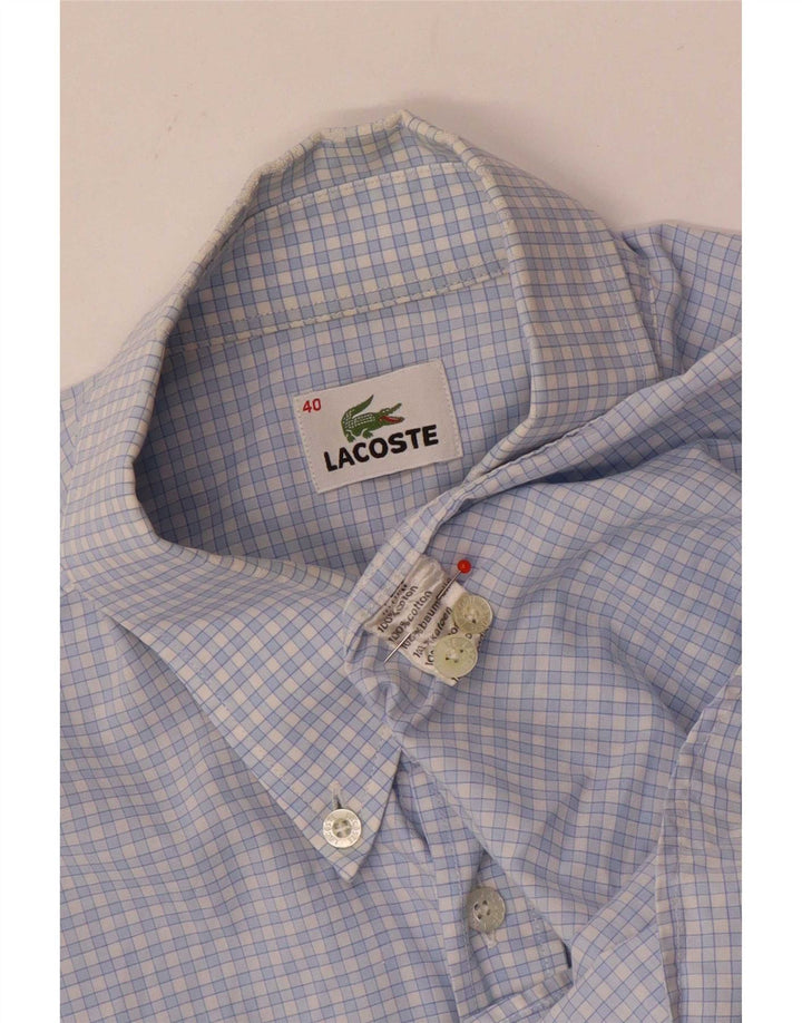 Мужская рубашка с коротким рукавом Lacoste, размер 40, хлопковая синяя клетка, средний размер