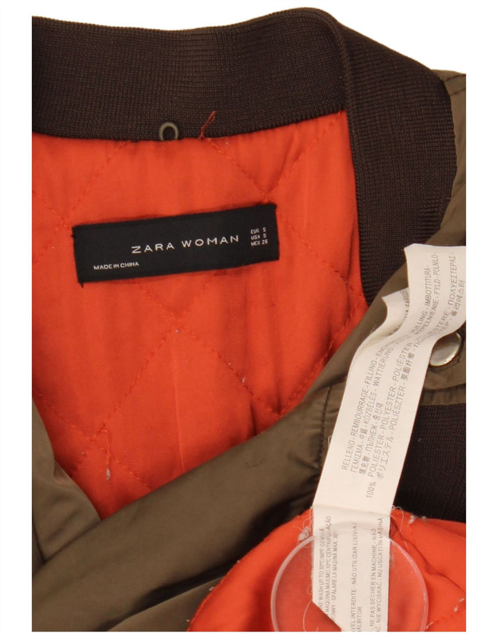 Женский бомбер Zara UK 10, малый, цвет хаки, полиэстер