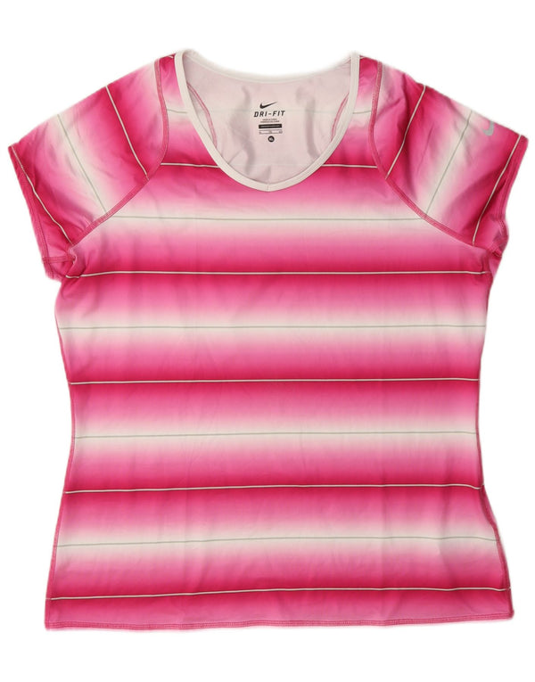 Женская футболка Nike Dri Fit Top UK 18 XL из полиэстера в розовую полоску