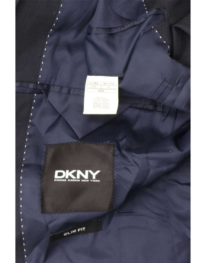 Мужской приталенный пиджак Dkny с 2 пуговицами, цвет ЕС 46, маленький, темно-синий, шерстяной