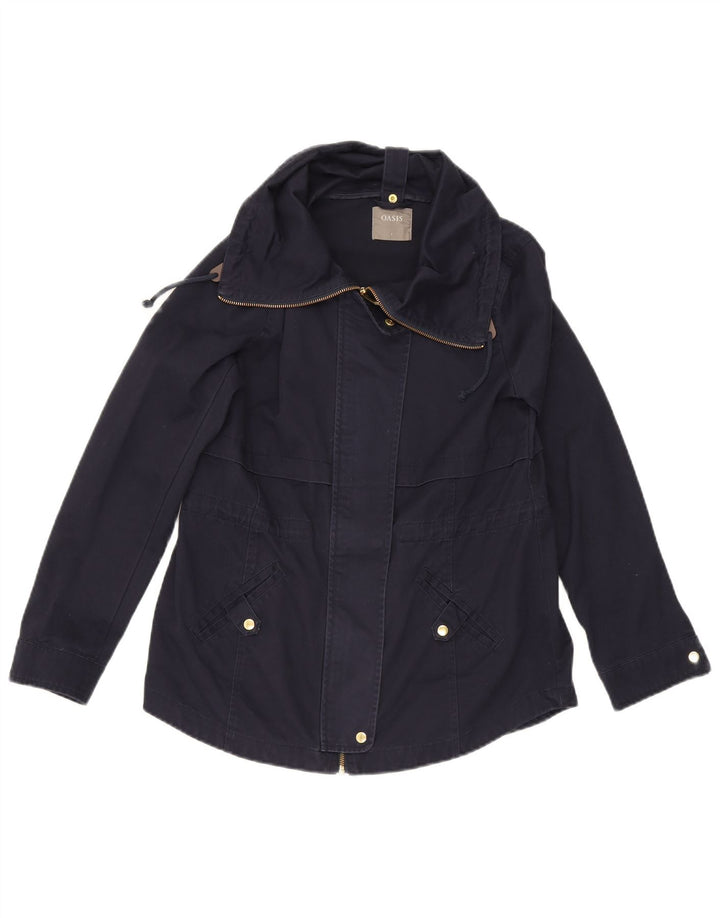 OASIS Womens Bomber Jacket UK 10 Small Navy Blue Cotton