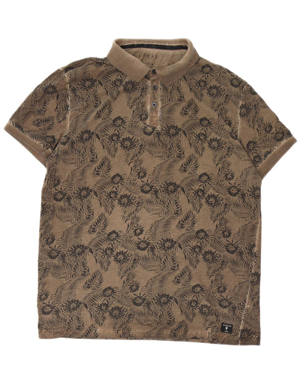 Guess Mens Polo Shirt XL Brown Floral Cotton