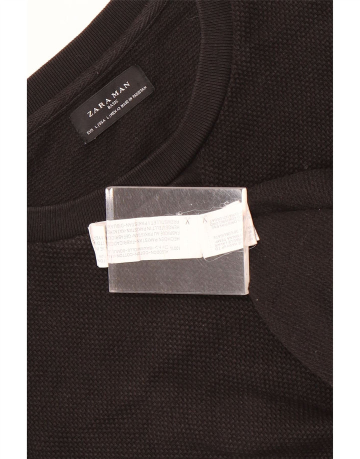 Мужской джемпер с круглым вырезом Zara, большой черный хлопковый свитер