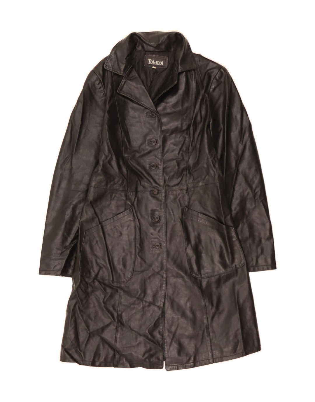 VINTAGE Womens Leather Coat UK 10 Small Black Leather Vintage Vintage and Second-Hand Vintage from Messina Hembry 