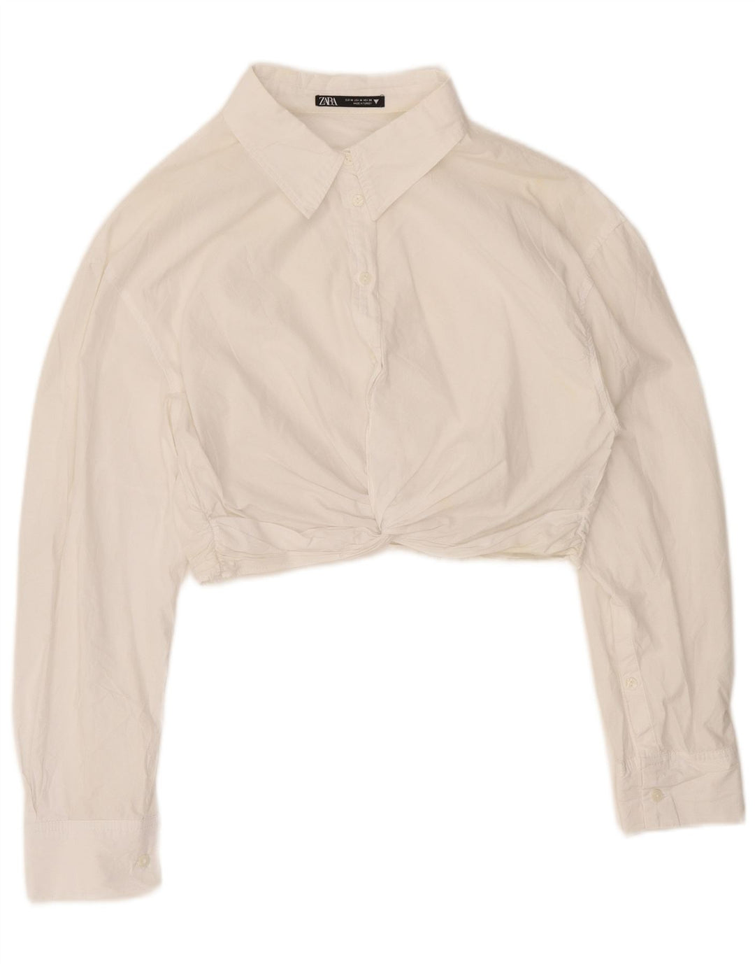 Женская укороченная блузка-рубашка Zara UK 16, средний белый хлопок, белый цвет