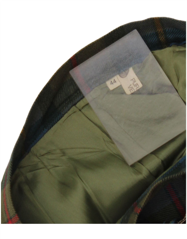 ВИНТАЖНАЯ женская юбка с запахом IT 44 Medium W32 Зеленая клетчатая шерсть из натуральной шерсти