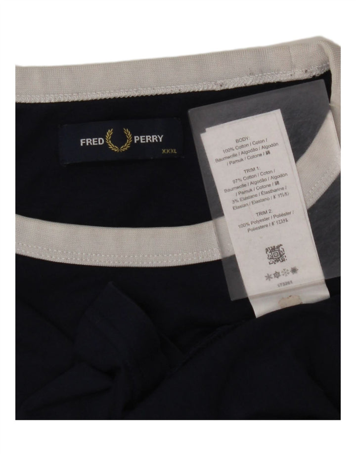 Мужская футболка с рисунком FRED PERRY, размер 3XL, темно-синий, хлопок с цветными блоками