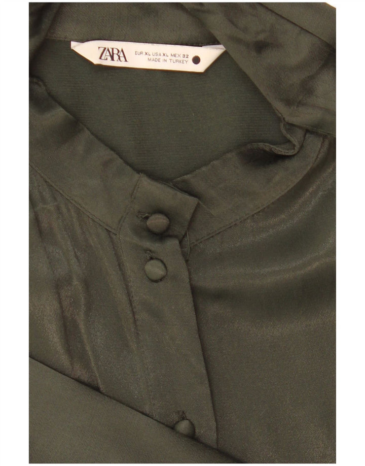 Женская блузка-рубашка Zara UK 18 XL, зеленая