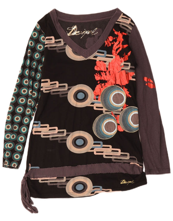 Женский топ Desigual с длинным рукавом и рисунком, Великобритания, размер 18 XL, черный хлопок с геометрическим рисунком