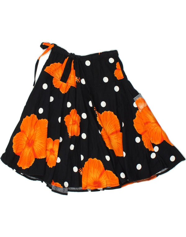 ВИНТАЖНАЯ женская юбка-трапеция W22 2XS Черная с цветочным принтом