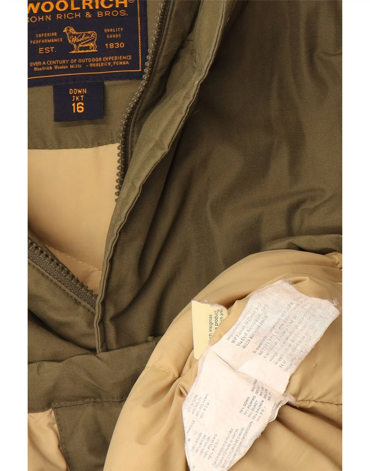 Утепленная куртка Woolrich для мальчиков с капюшоном, 15–16 лет, зеленый хлопок