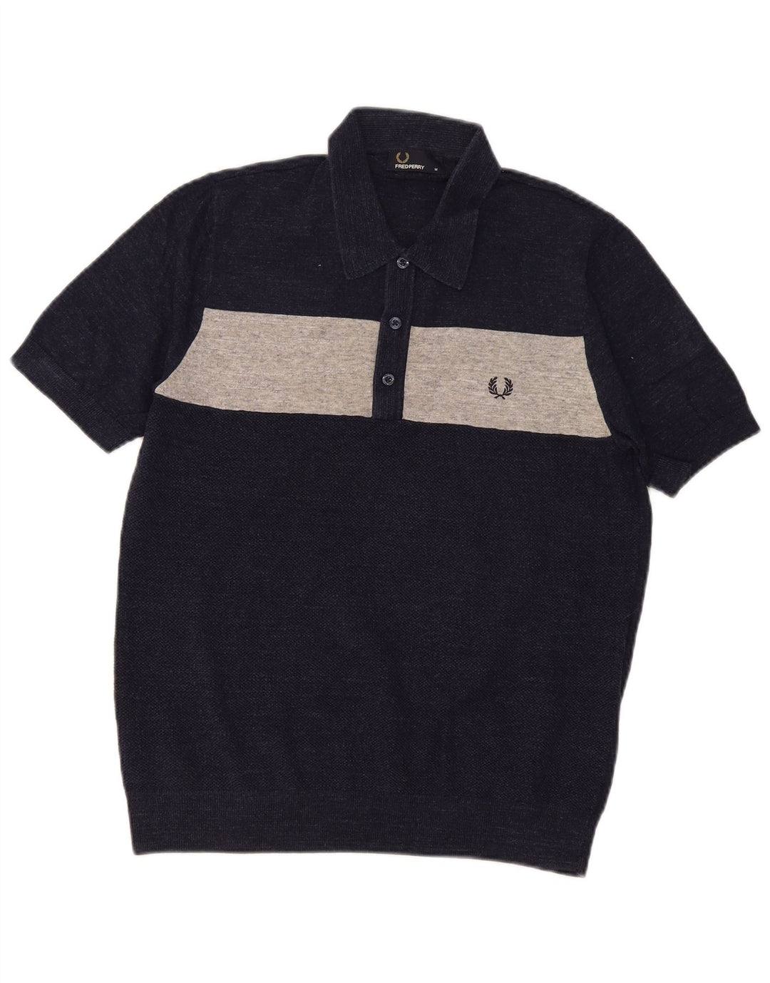 Мужская рубашка-поло Fred Perry среднего размера, темно-синяя, хлопковая с цветными блоками
