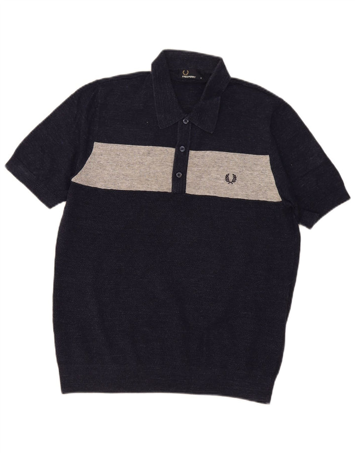 Мужская рубашка-поло Fred Perry среднего размера, темно-синяя, хлопковая с цветными блоками
