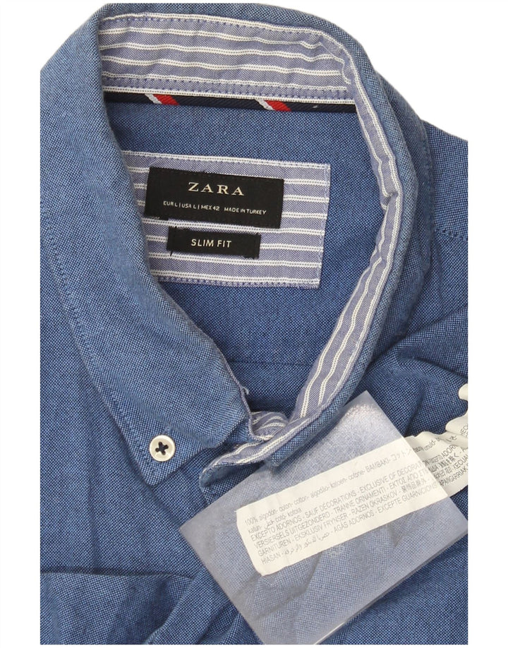 Мужская рубашка узкого кроя Zara, большой синий хлопок