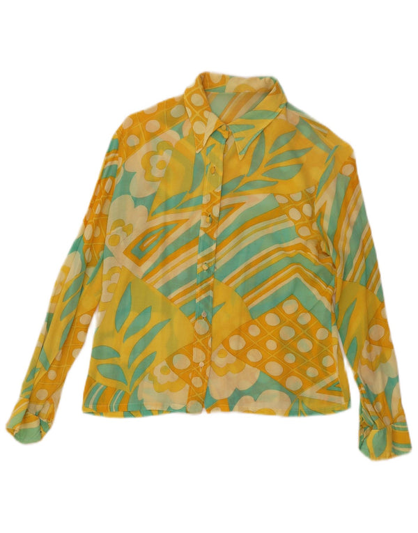 Винтажная женская прозрачная блузка-рубашка UK 12, средний желтый цвет с цветочным принтом