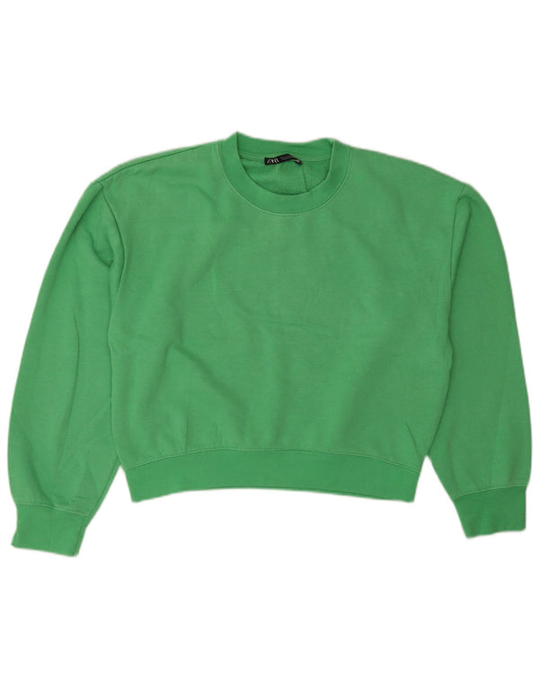Zara Womens Crop Oversized Sweatshirt Jumper UK 10 Small Green Polyester