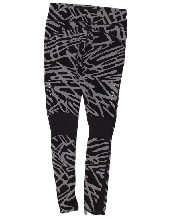 Женские леггинсы с абстрактным узором Nike Dri Fit UK 12, средний черный нейлон