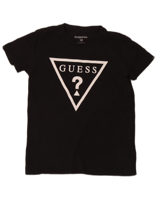 Футболка Guess с рисунком для мальчиков, топ 11–12 лет, черный хлопок