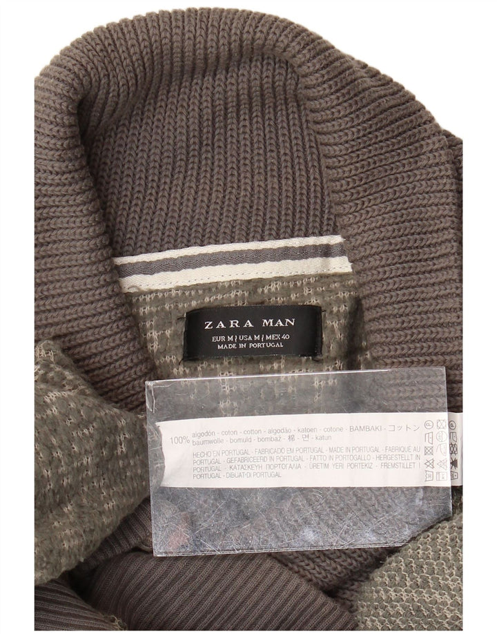Мужской джемпер Zara с отложным воротником, хлопковый свитер среднего зеленого цвета