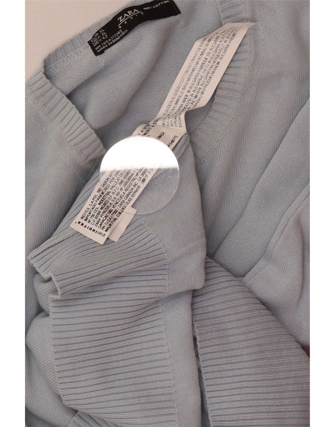 Мужской джемпер с круглым вырезом Zara XL, синий хлопок
