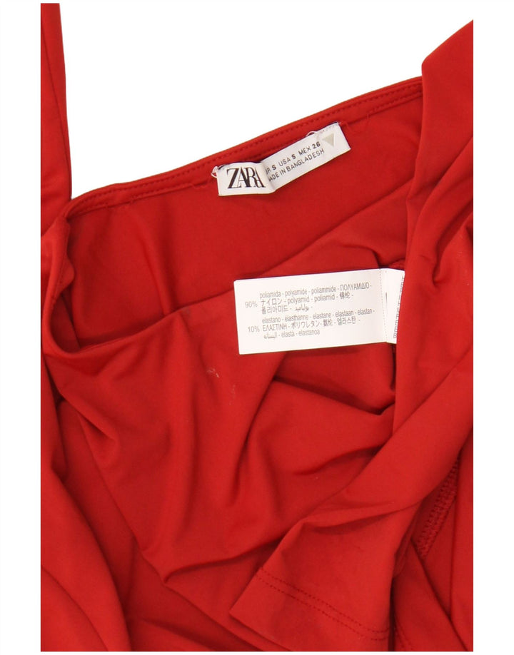 Женский укороченный топ Zara с длинным рукавом UK 8, маленький красный полиамид
