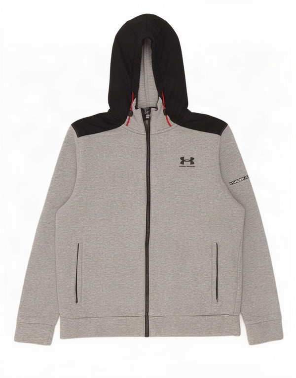 Мужской свитер с капюшоном на молнии Under Armour, средне-серый, хлопковый с цветными блоками
