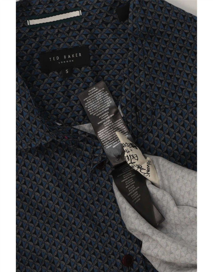 Мужская рубашка с абстрактным узором Ted Baker, размер 5 XL, синяя, хлопковая