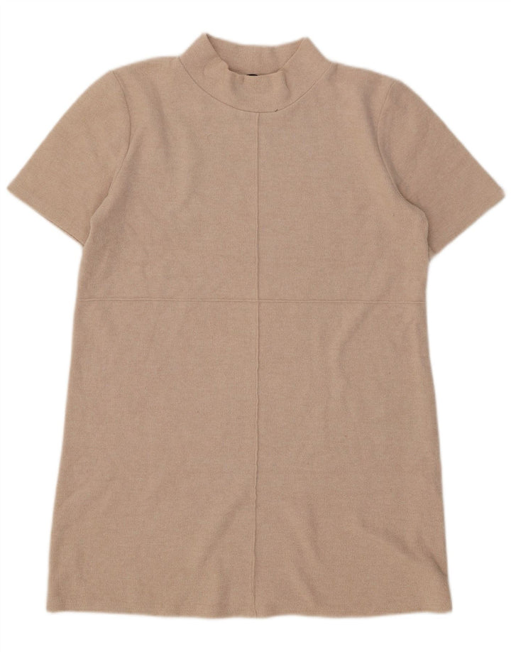 Женское платье прямого кроя Zara UK 16, большой размер, бежевый хлопок