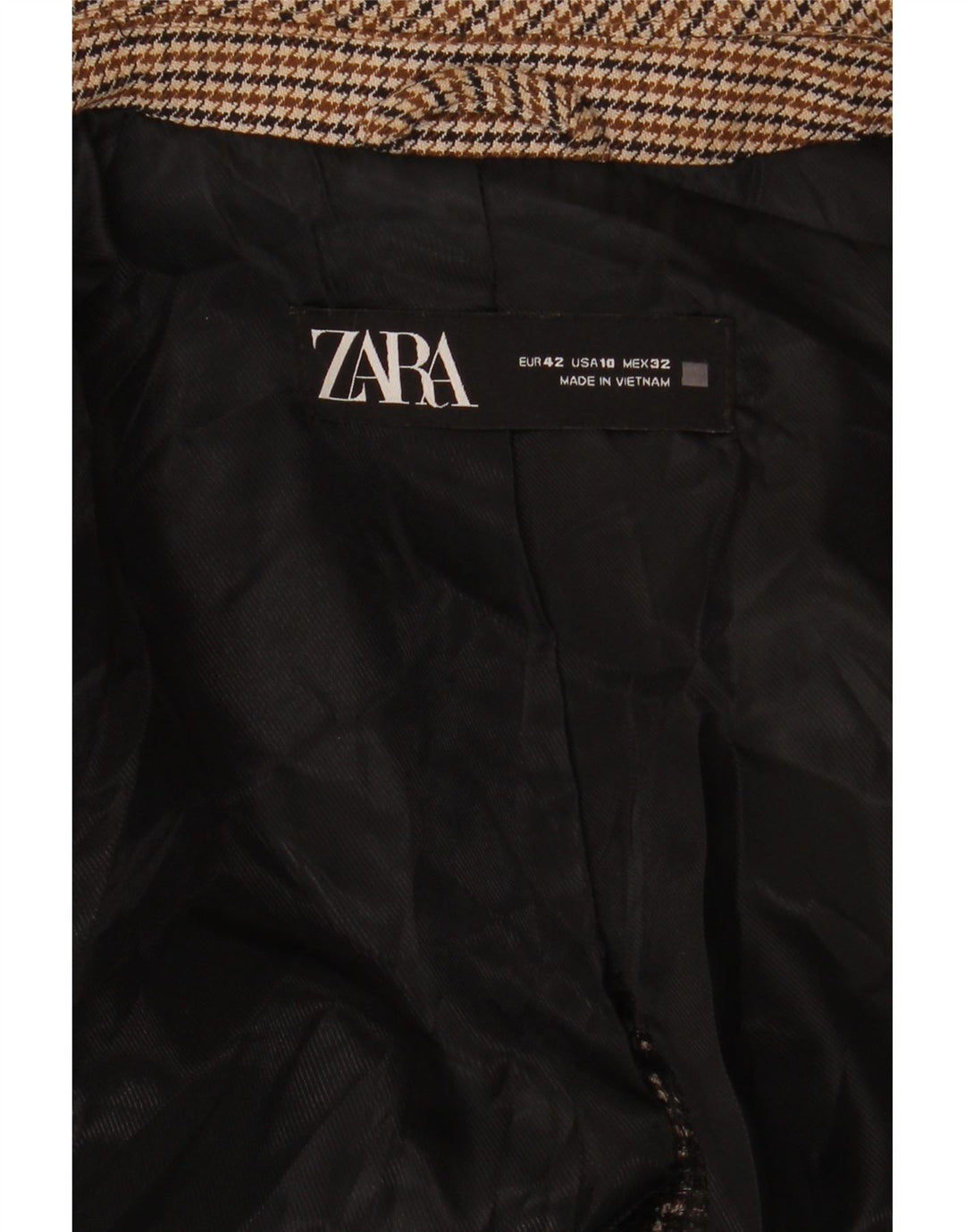 Женский пиджак на 1 пуговице Zara EU 42, большой коричневый с узором «гусиные лапки»