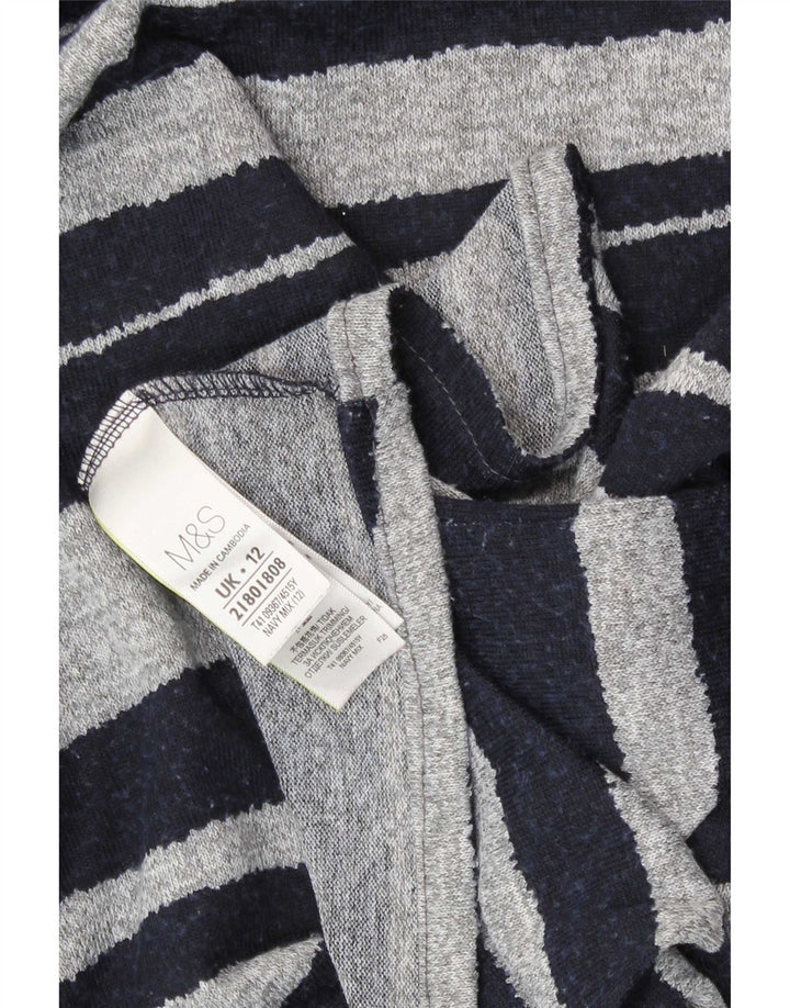 Женский топ с длинным рукавом Marks & Spencer UK 12, средний темно-синий в полоску