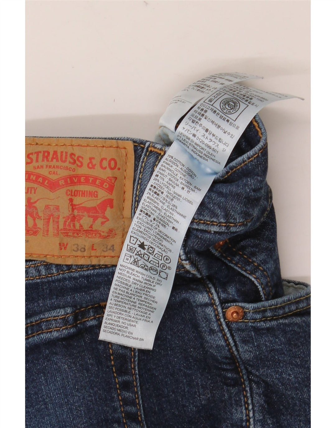Мужские прямые джинсы LEVI'S 514 W38 L34 синие, хлопок
