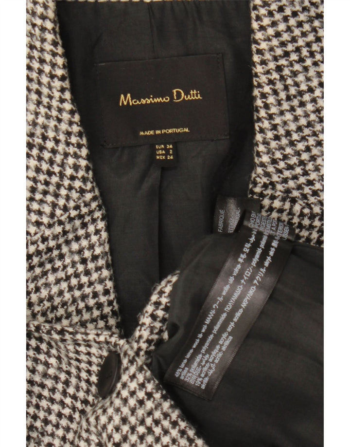 Massimo Dutti Женский пиджак на 1 пуговице EU 34 2XS Серый шерстяной с узором "гусиные лапки"