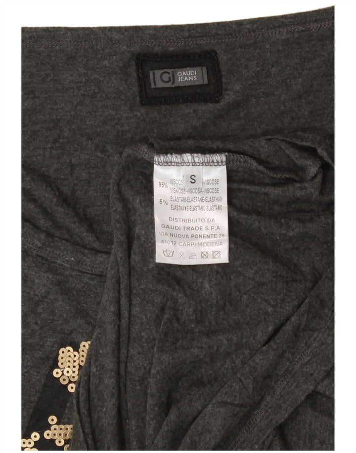 Gaudi Женский оверсайз-топ с графическим рисунком, длинный рукав, Великобритания, 10, маленький, серый, вискоза