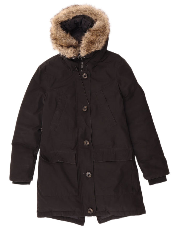 Женская парка Superdry с капюшоном UK 10, маленькая, черный, полиэстер