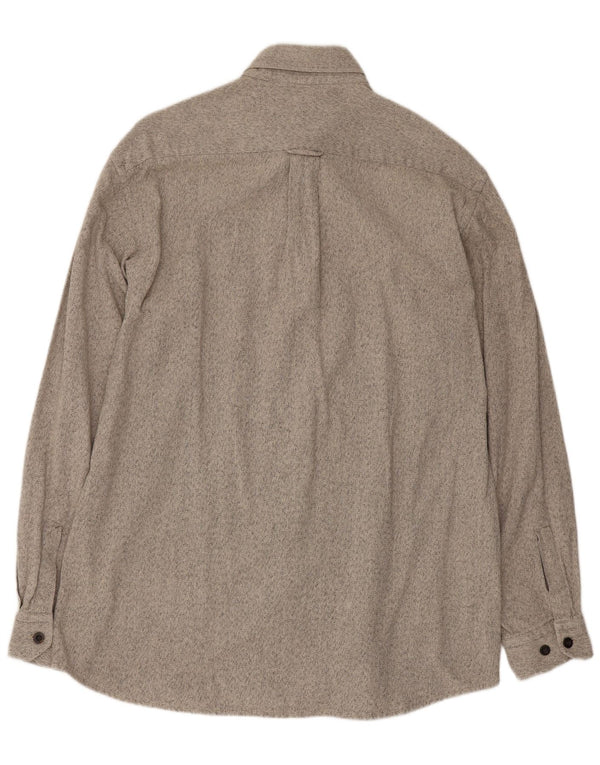 Hugo Boss Mens Flannel Shirt Large Grey Flecked Cotton