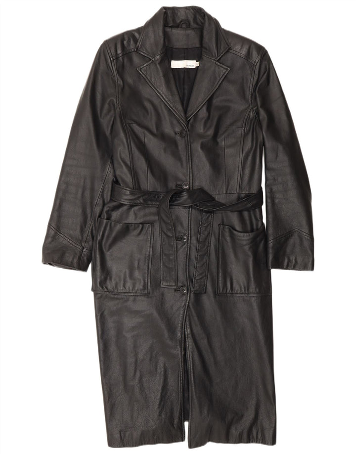 Женское кожаное пальто HENNES EU 42, большое, черное кожаное