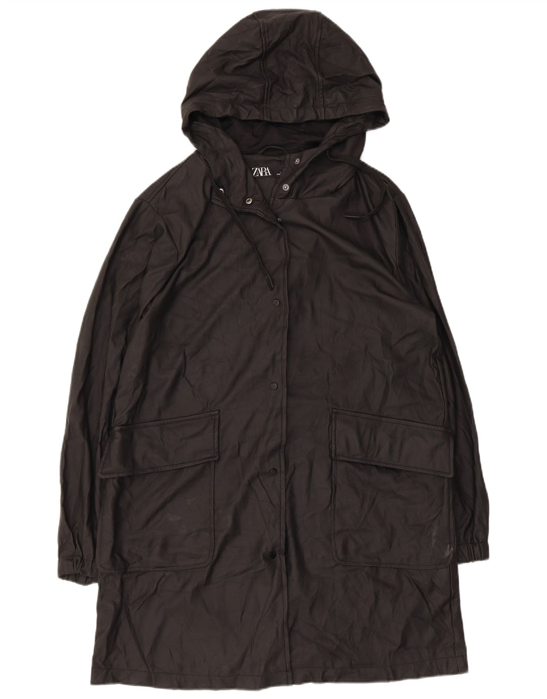Женский плащ с капюшоном Zara UK 14, средний черный