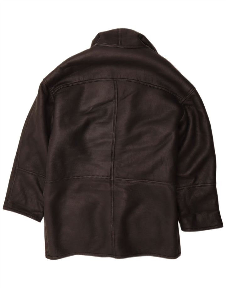 Винтажная мужская короткая дубленка IT 50, большая черная кожаная