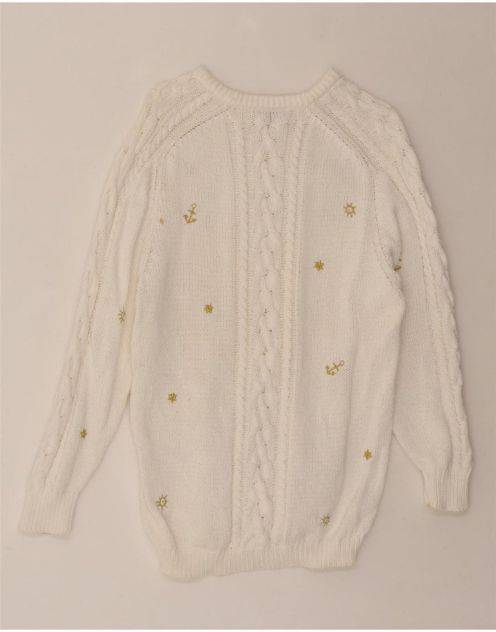 DOLORES Womens Boat Neck Jumper Sweater EU 38 Medium White Cotton Vintage Dolores and Second-Hand Dolores from Messina Hembry 