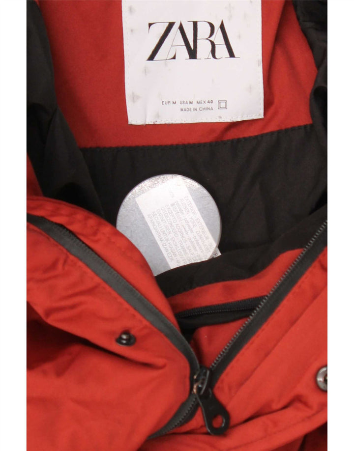 Мужская укороченная стеганая куртка с капюшоном Zara UK 40, средний красный полиэстер