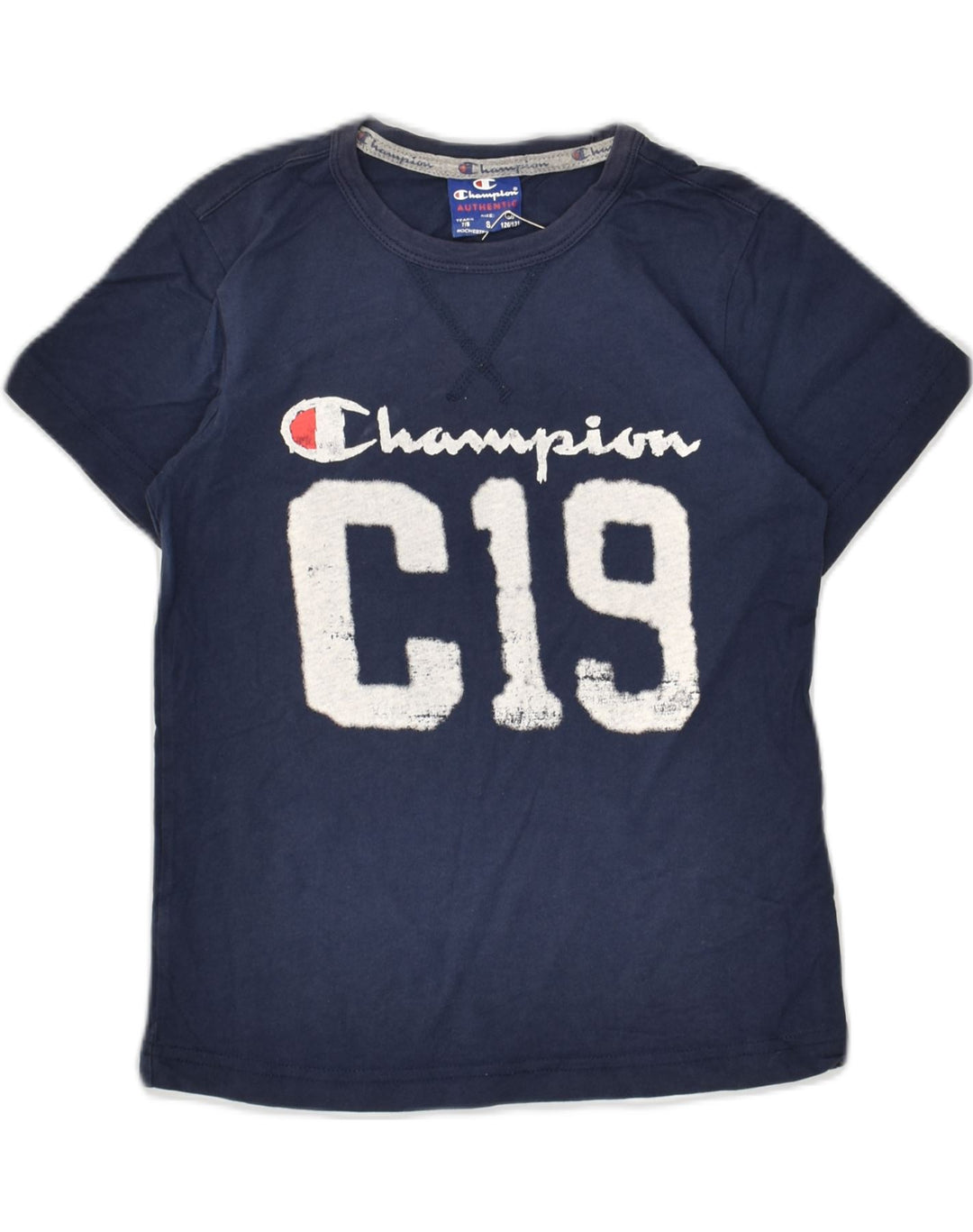 CHAMPION Boys Graphic T-Shirt Top 7-8 Years Small  Navy Blue Cotton | Vintage Champion | Thrift | Second-Hand Champion | Used Clothing | Messina Hembry 