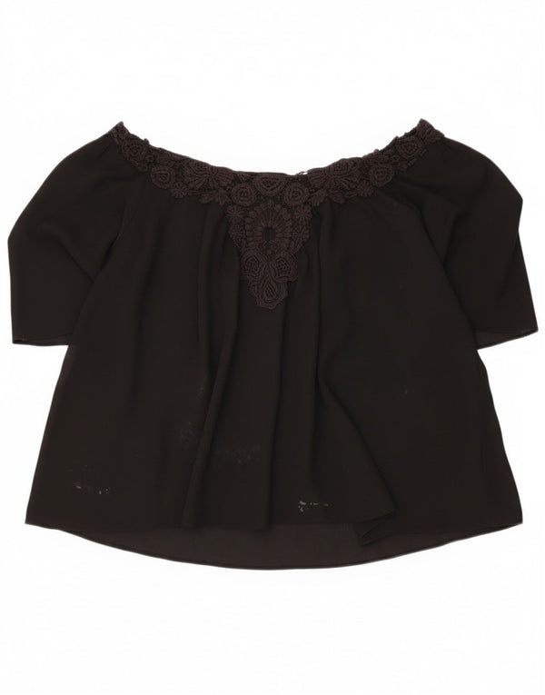 Женский укороченный топ с открытыми плечами Zara UK 16, большой черный цветочный принт