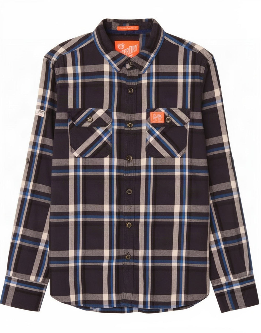 Мужская фланелевая рубашка Superdry среднего размера, темно-синяя, хлопковая в клетку