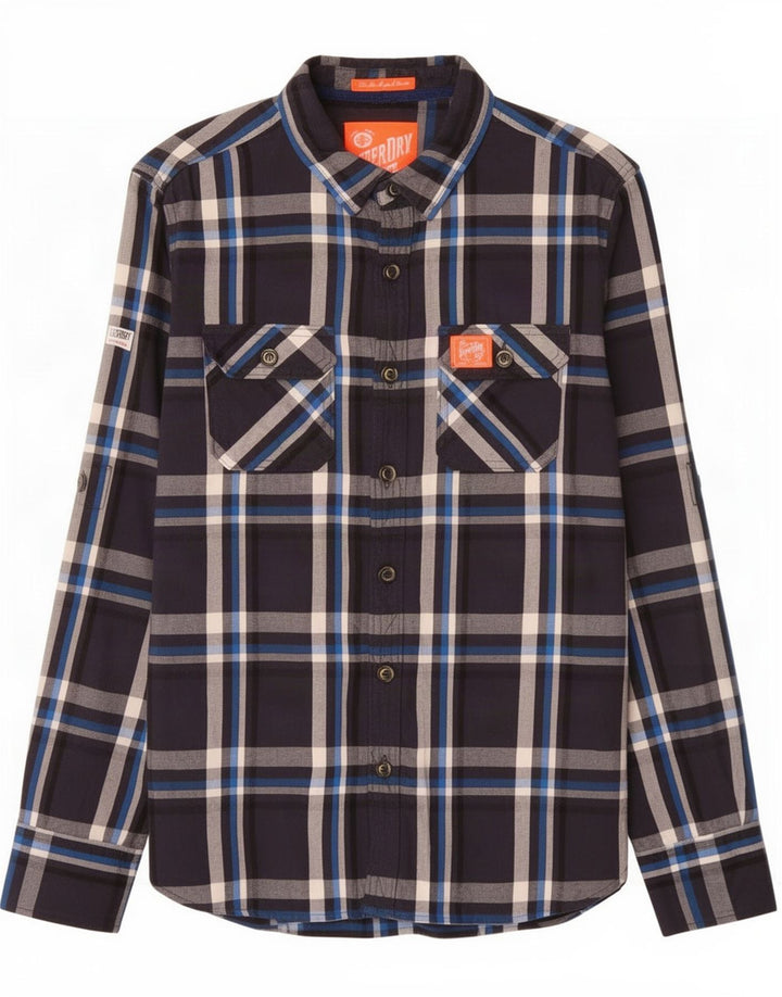 Мужская фланелевая рубашка Superdry среднего размера, темно-синяя, хлопковая в клетку