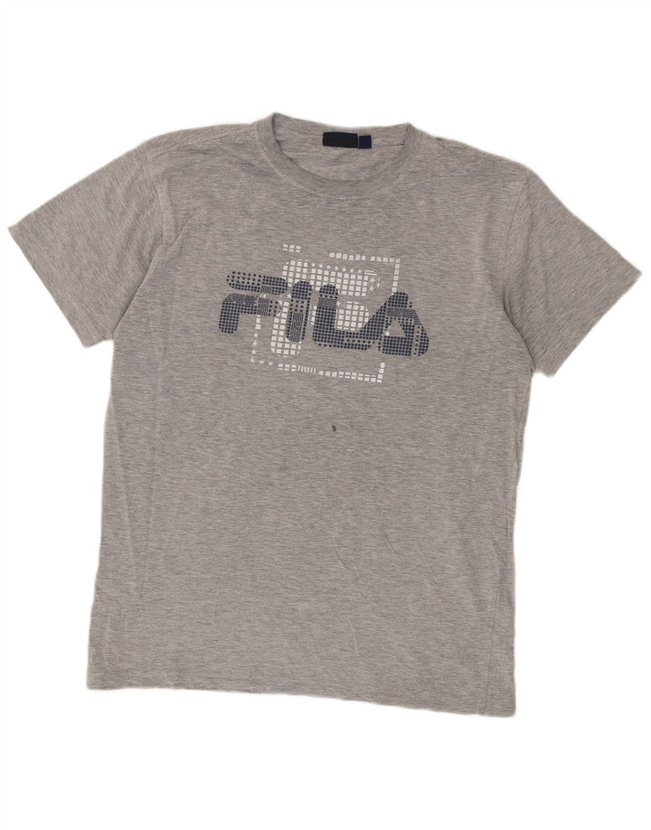 Мужская футболка с рисунком Fila, хлопковый топ среднего серого цвета