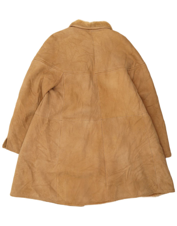 Винтажная женская дубленка UK 14, большая, бежевая