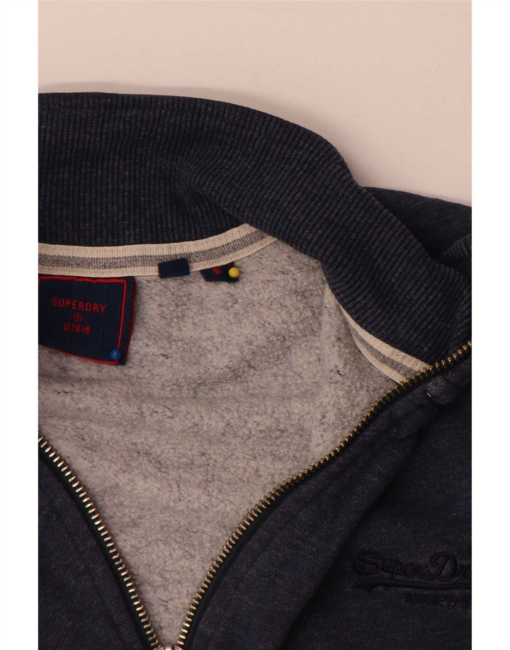 Мужской свитшот с воротником на молнии Superdry, маленький темно-синий хлопковый джемпер