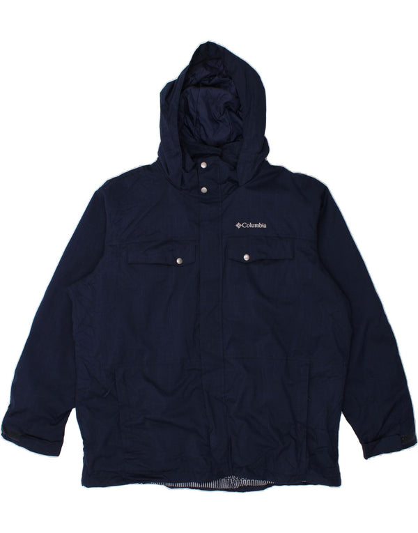 COLUMBIA Mens Hooded Windbreaker Jacket UK 44 2XL Navy Blue Polyester