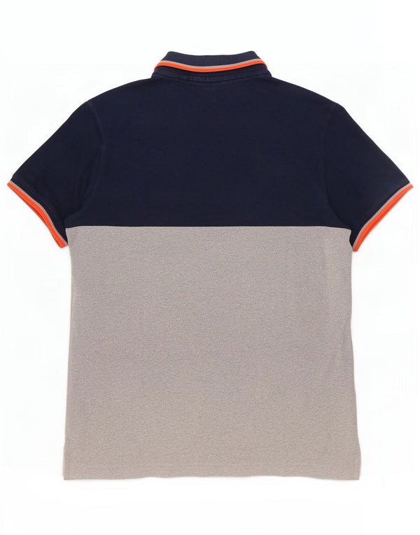 Мужская рубашка-поло классического кроя с рисунком Superdry 2XL, синяя, хлопок с цветными блоками