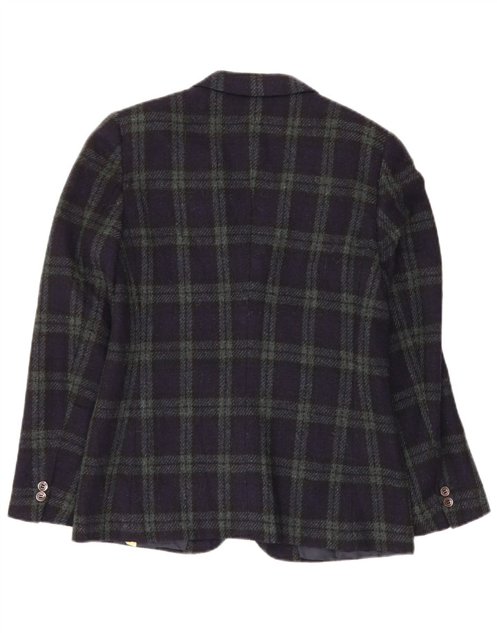 ВИНТАЖНЫЙ женский пиджак на 2 пуговицах IT 44, средний темно-синий в клетку, шерсть